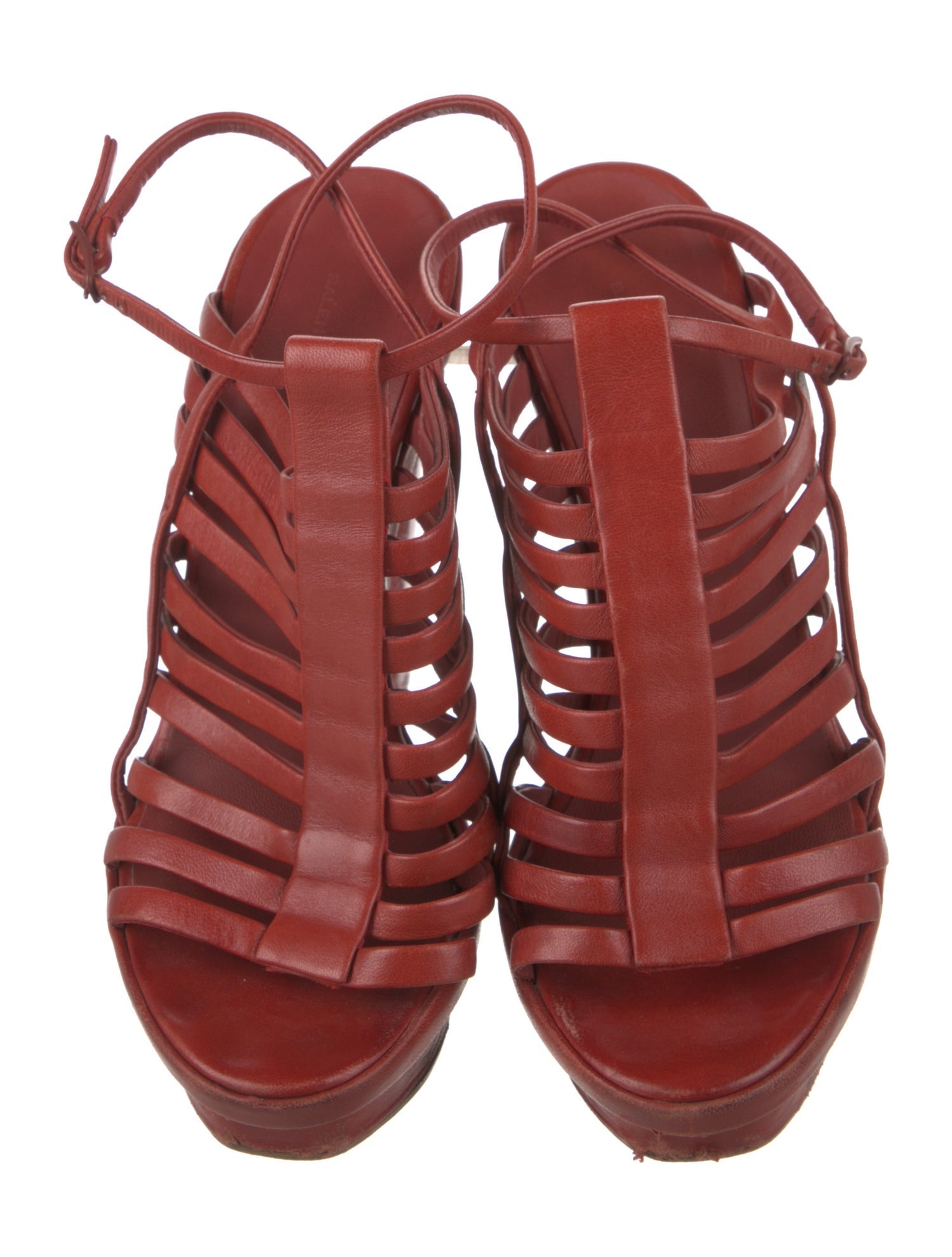 Balenciaga Leather Cutout Accent T-Strap Sandals